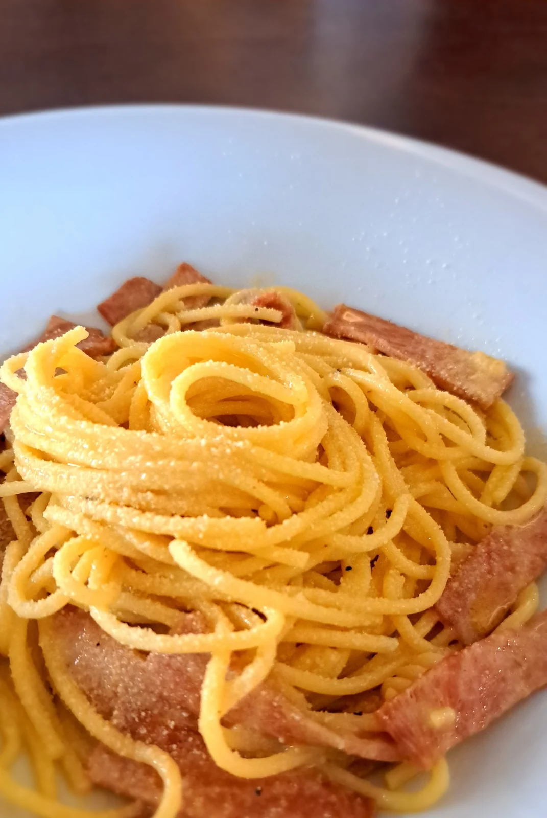 Mahina Vegan Table Roman-style Carbonara with spaghetti and vegan bacon
