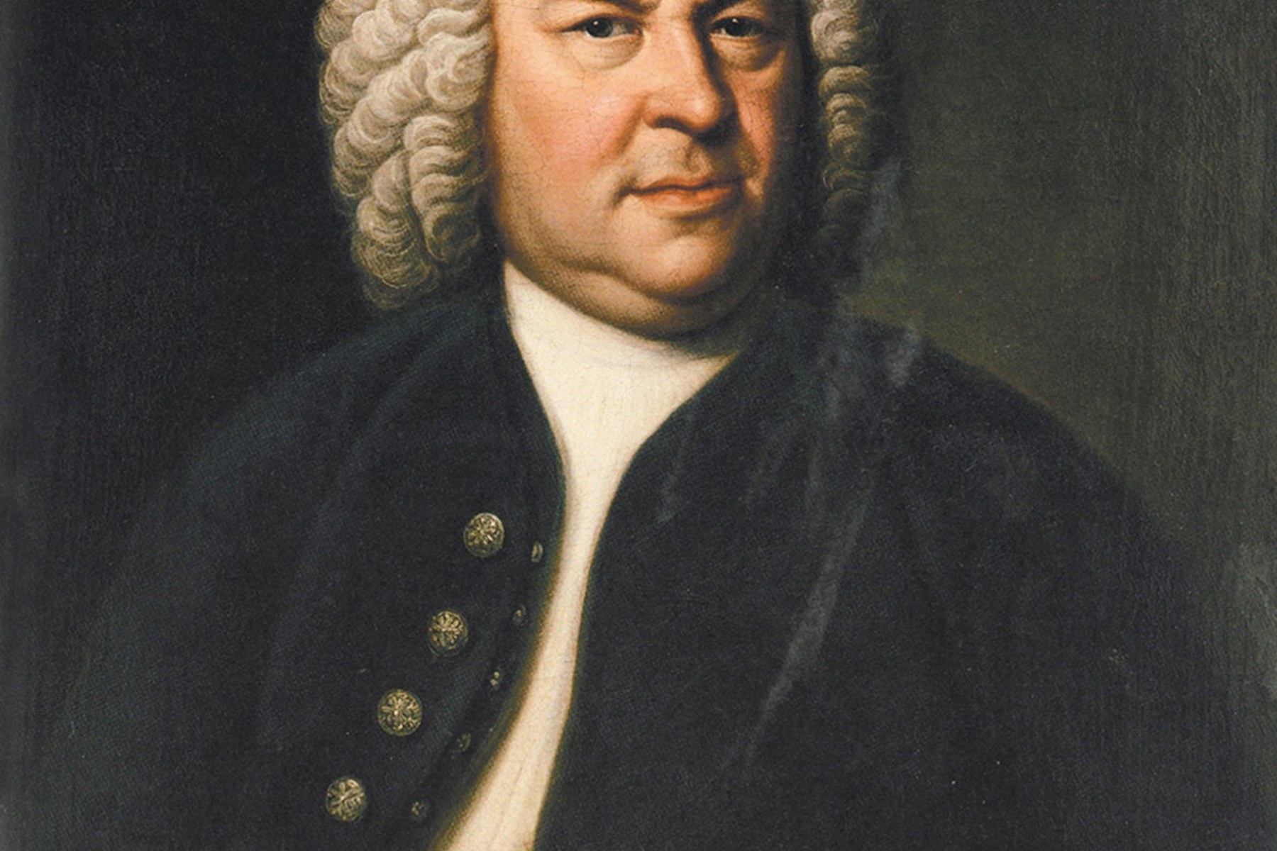 Portrait of Johann Sebastian Bach holding a score