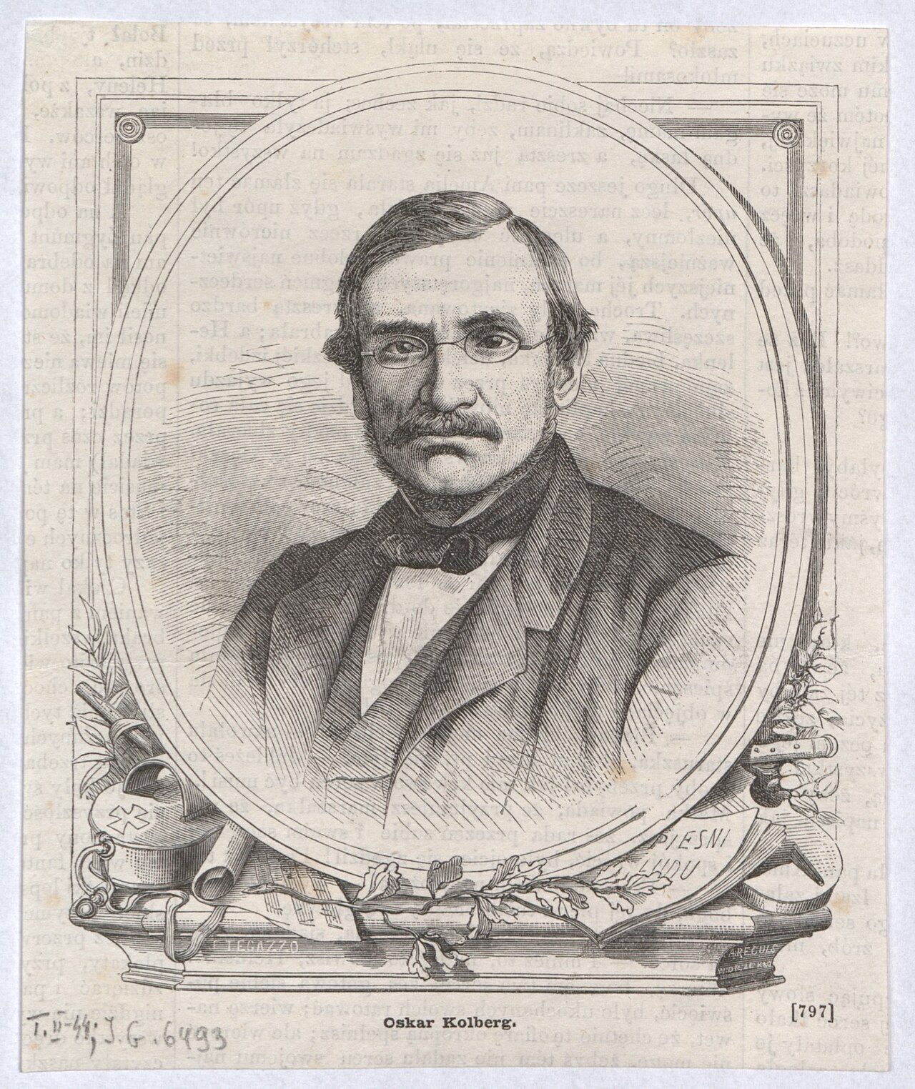 폴란드의 민요와 춤을 기록한 오스카르 콜베르크. 1867년 초상 판화입니다.