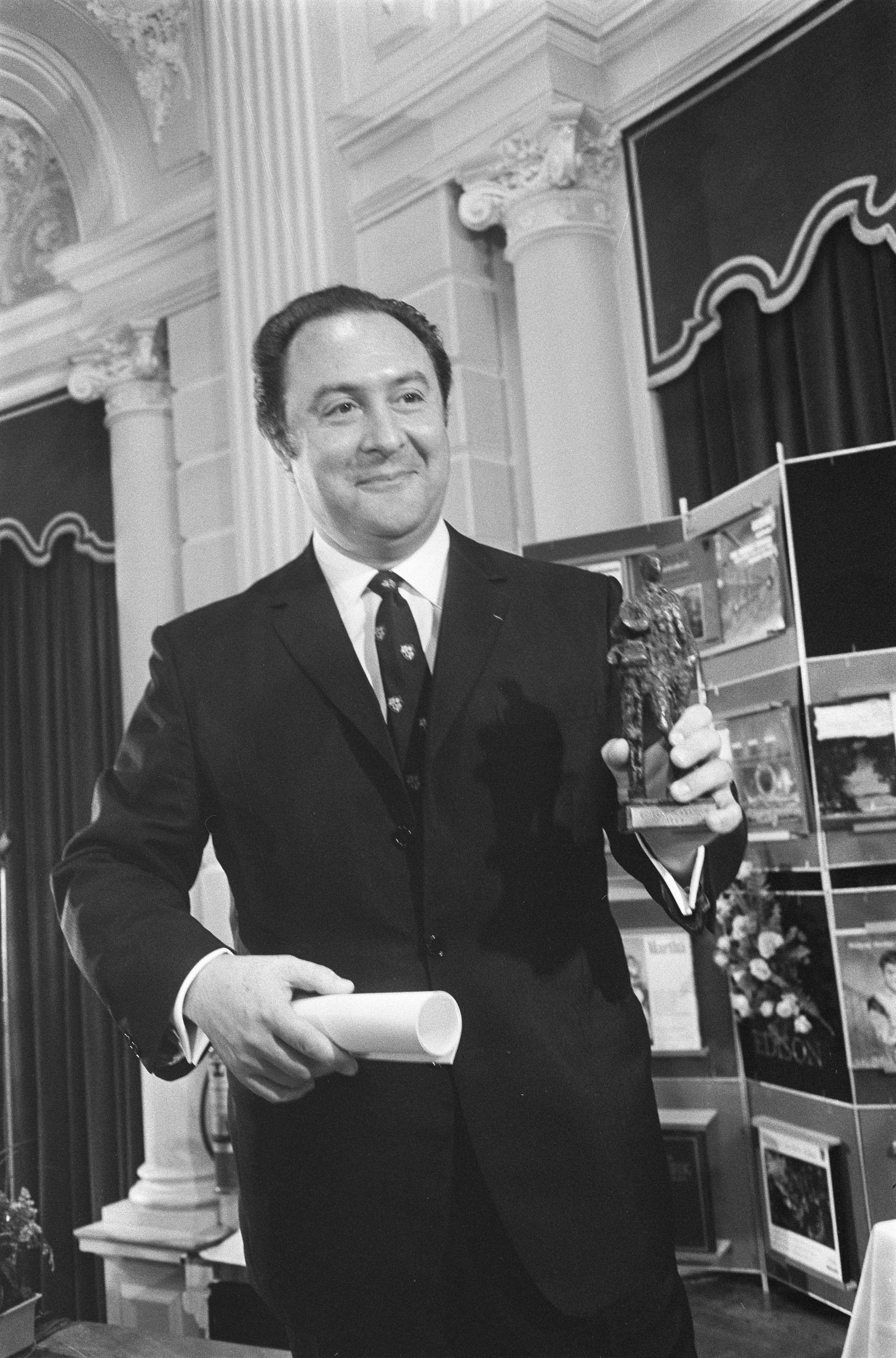 Jean-Pierre Rampal holding an award at the 1969 Classical Edison Awards in Amsterdam