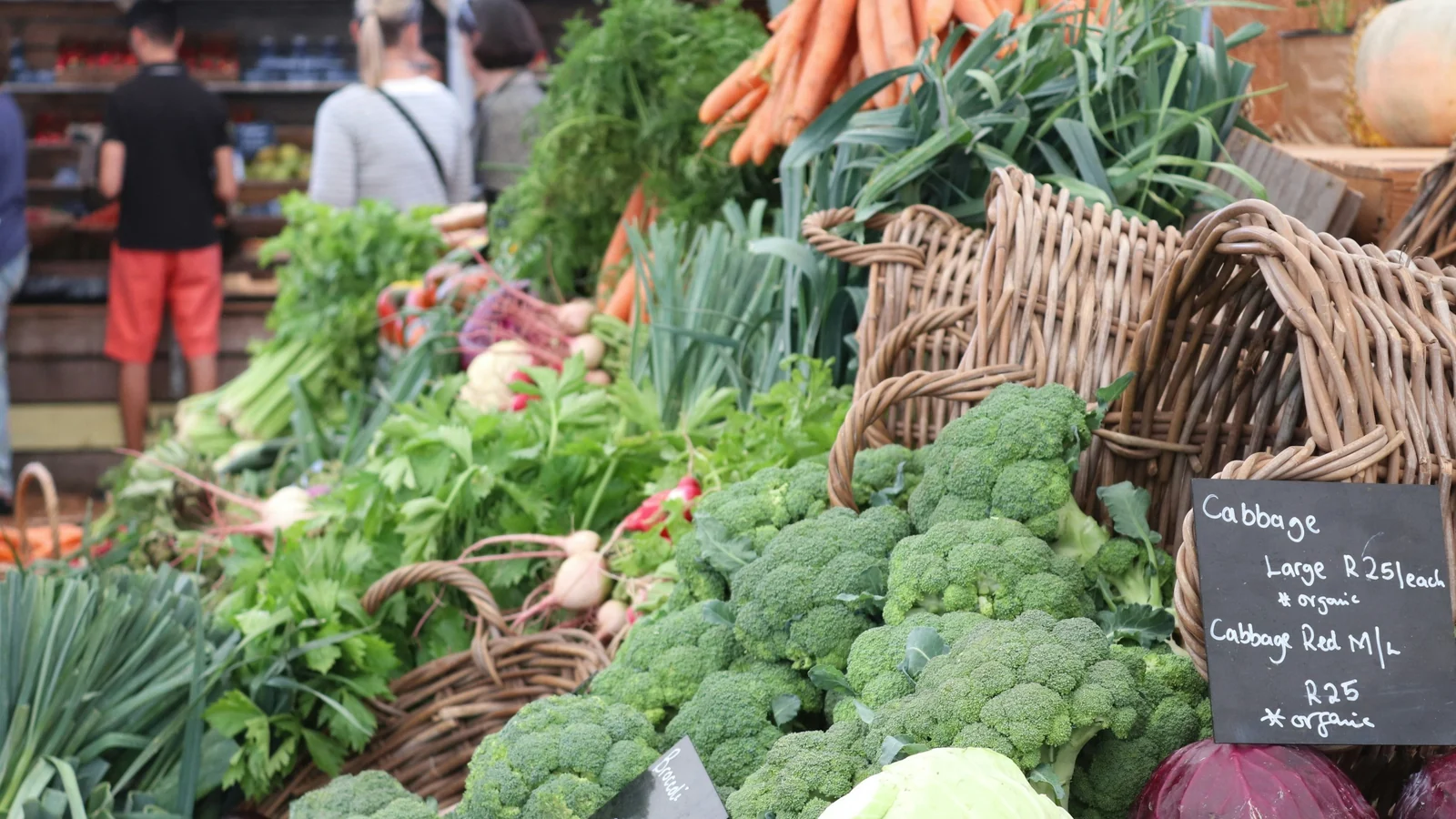 Fresh vegetables displayed at a market stall