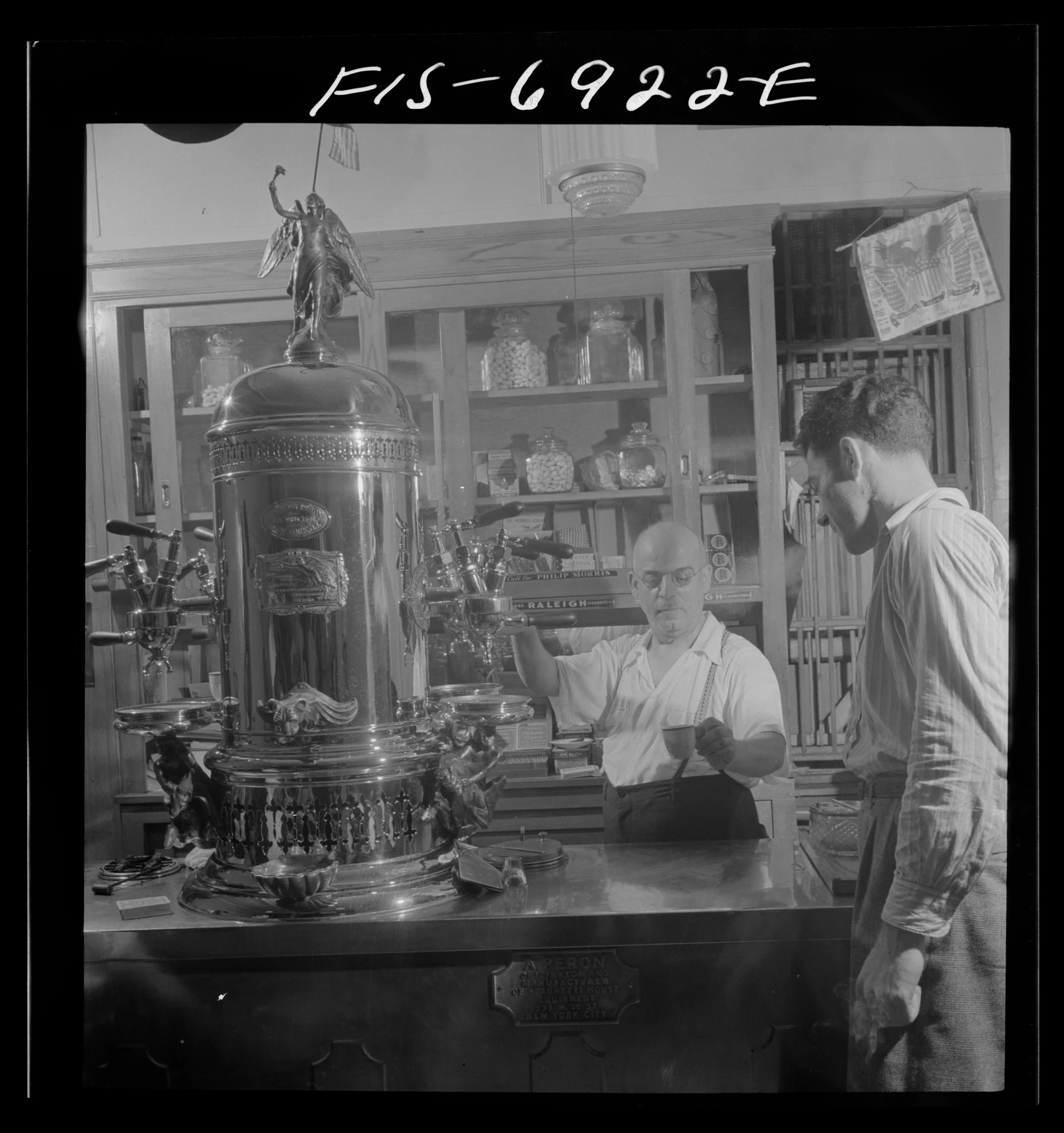 An espresso machine used in an Italian-American café on MacDougal Street, New York, in 1942
